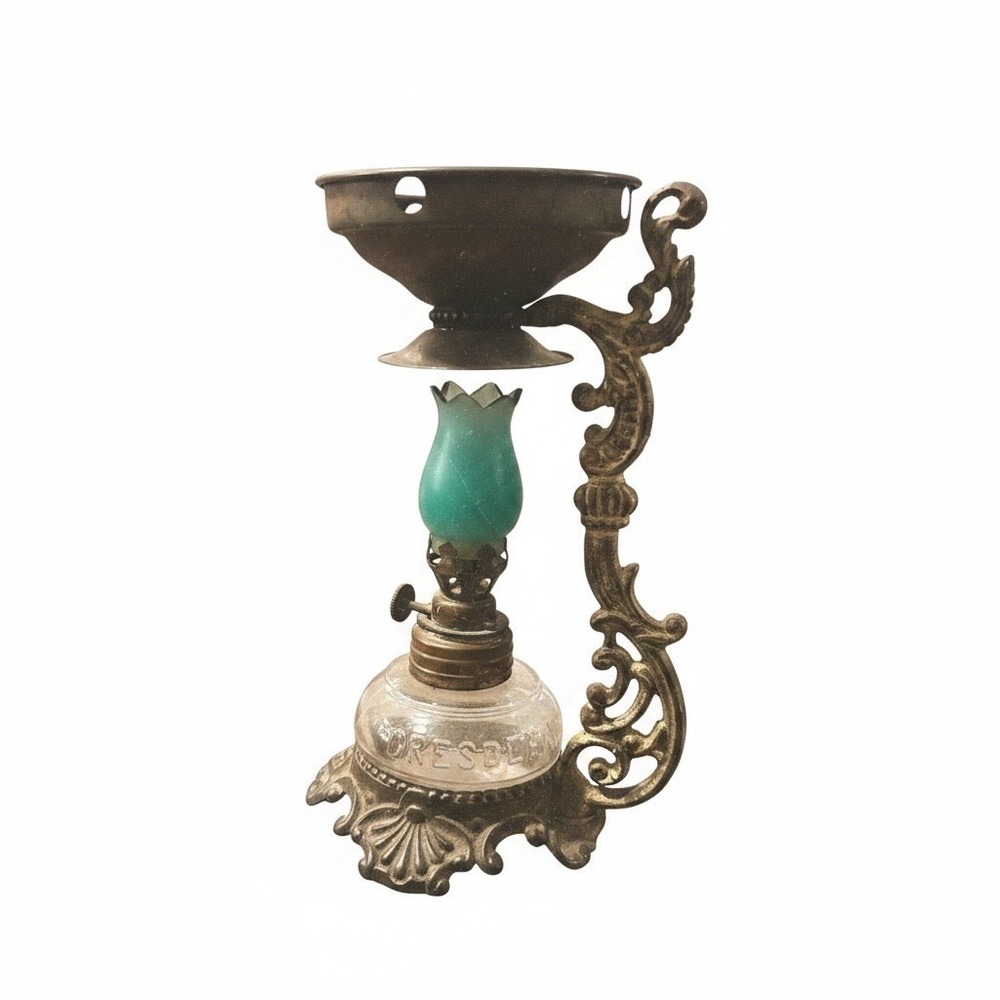 Antique Victorian Vapo Cresolene Medicinal Oil Lamp Tall Original 6" Green Glass